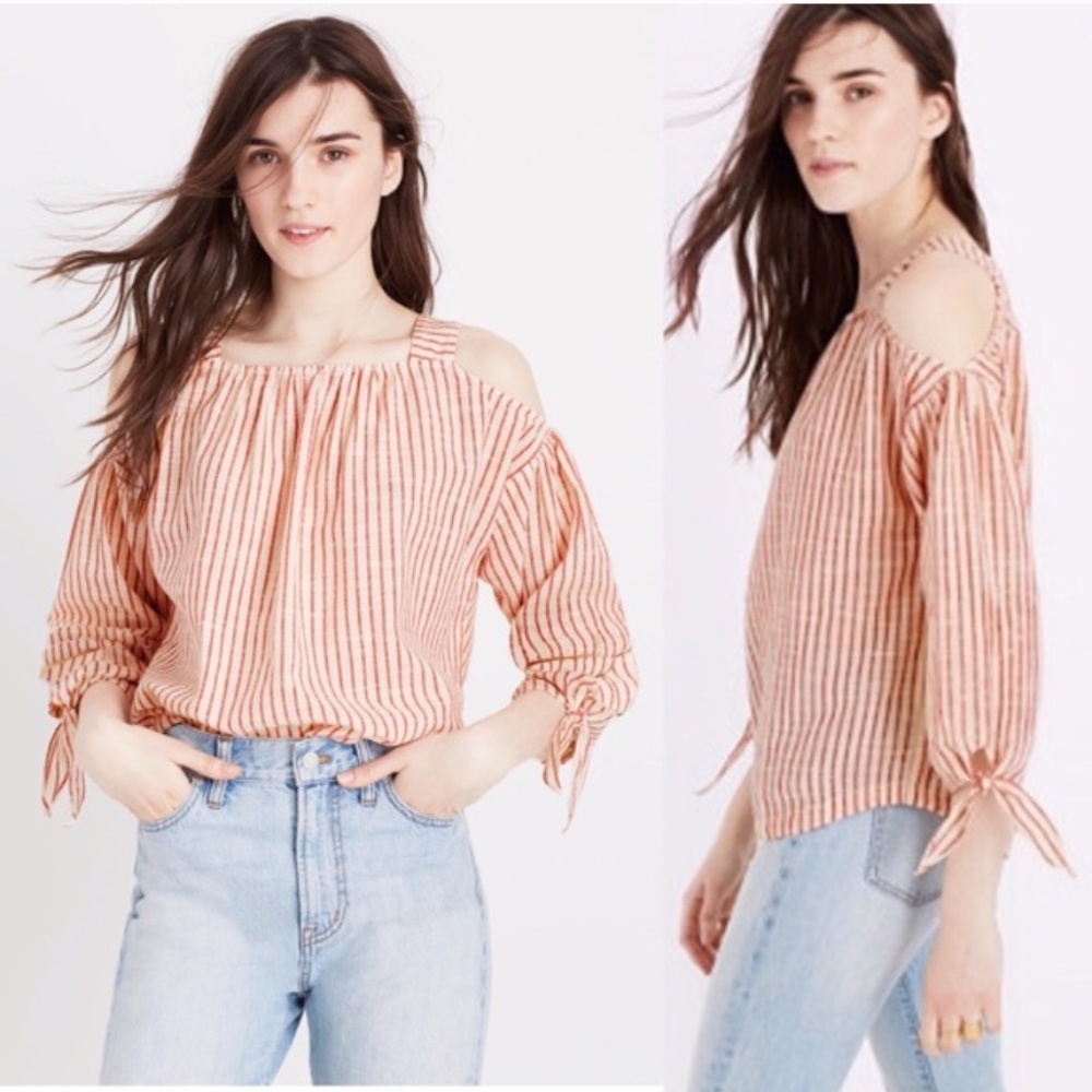 Madewell Cold-Shoulder Top in Red Stripe XXS